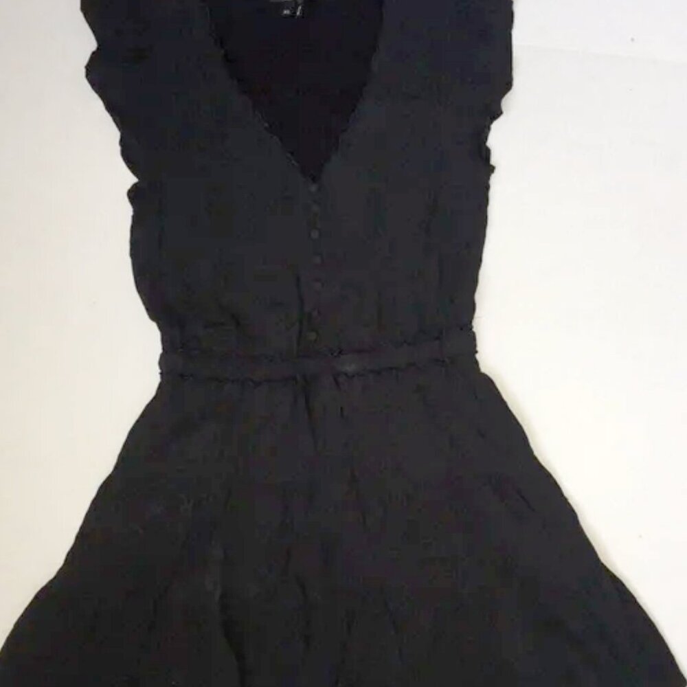 PAIGE Black Flutter Sleeve Mini Dress Scallop Trim, Button Front | Size – XS